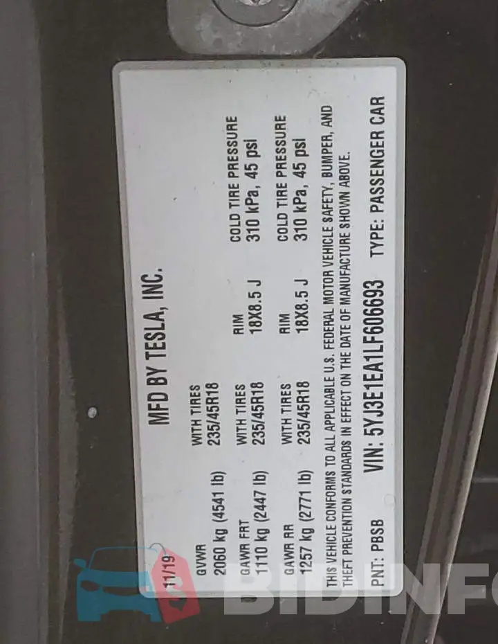 5YJ3E1EA1LF606693 Photo# 12