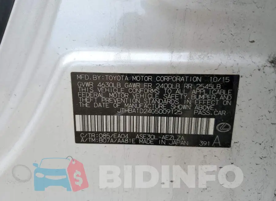 JTHBA1D24G5009125 Photo# 13
