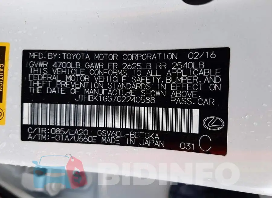 JTHBK1GG7G2240588 Photo# 12