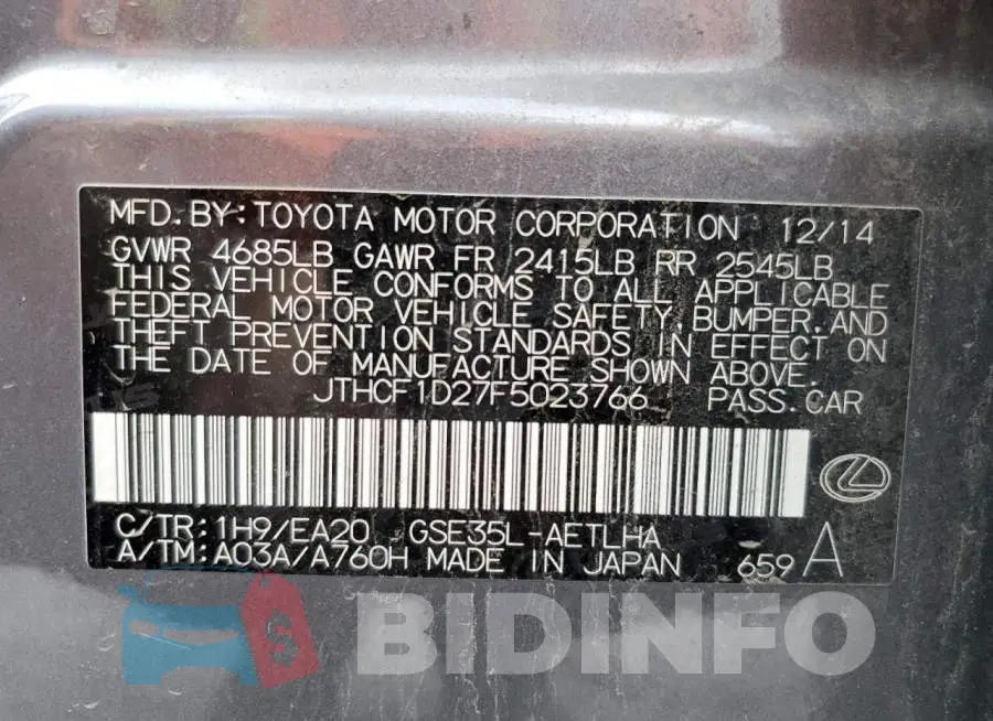 JTHCF1D27F5023766 Photo# 12