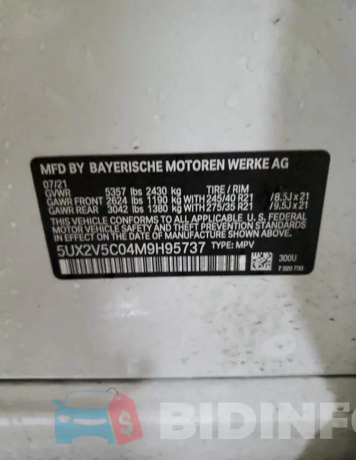 5UX2V5C04M9H95737 Photo# 13