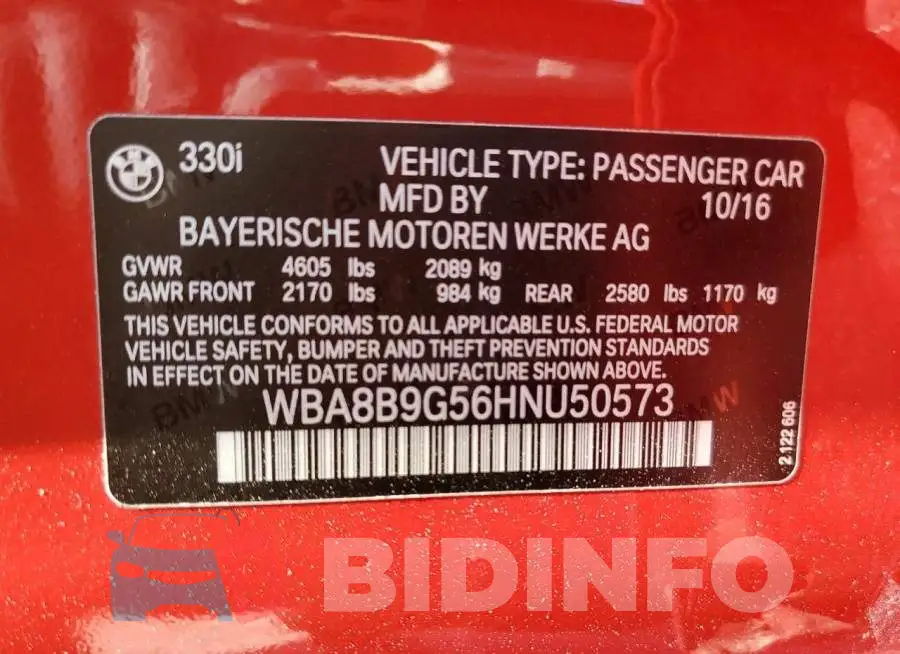 WBA8B9G56HNU50573 Photo# 12