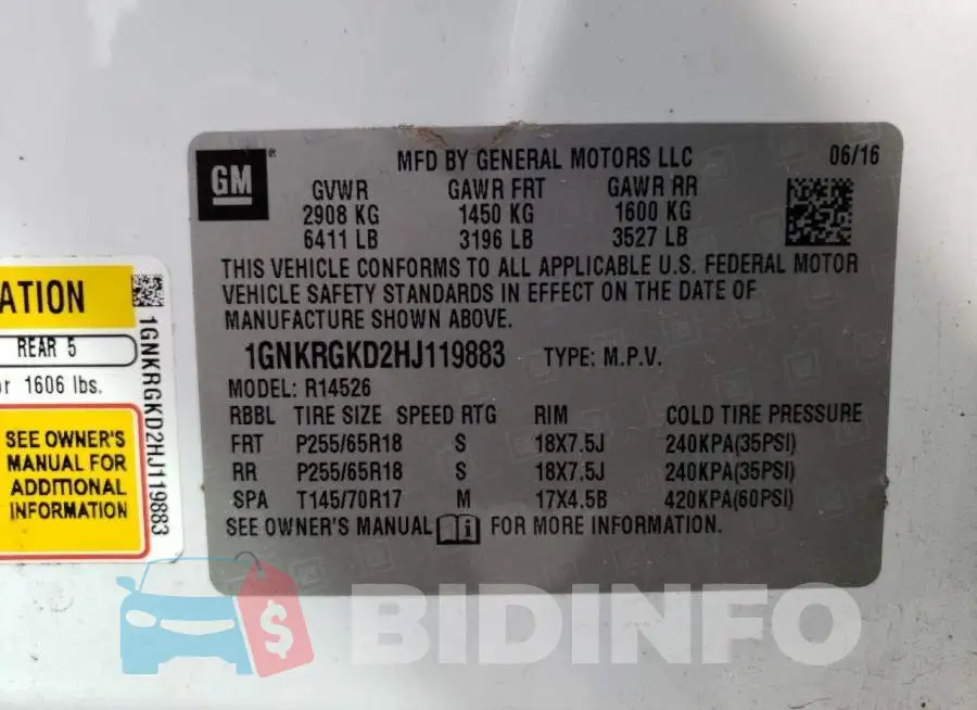 1GNKRGKD2HJ119883 Photo# 12
