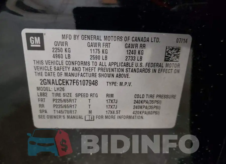 2GNALCEK7F6107948 Photo# 13