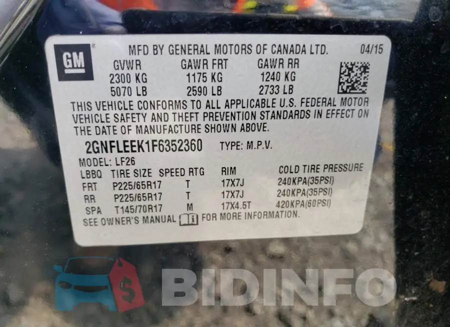 2GNFLEEK1F6352360 Photo# 13