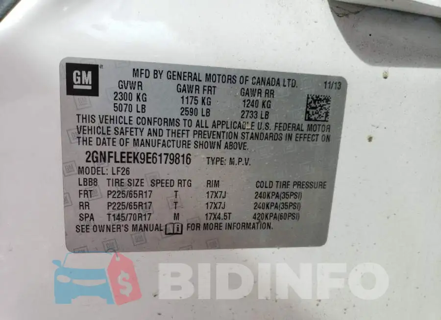 2GNFLEEK9E6179816 Photo# 13