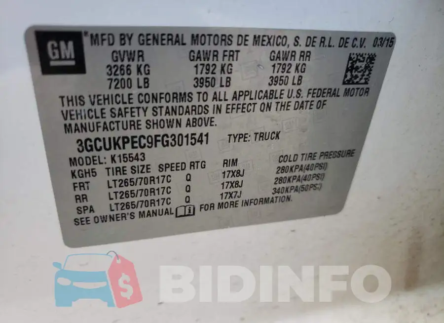 3GCUKPEC9FG301541 Photo# 12