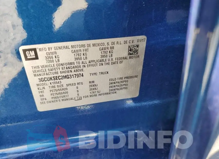 3GCUKSEC2HG317974 Photo# 12