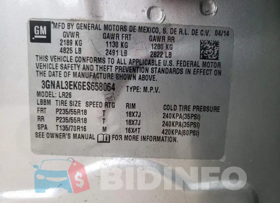 3GNAL3EK6ES658064 Photo# 13