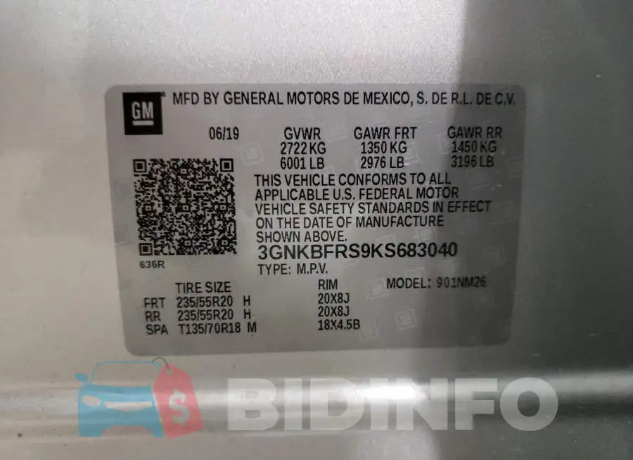 3GNKBFRS9KS683040 Photo# 12
