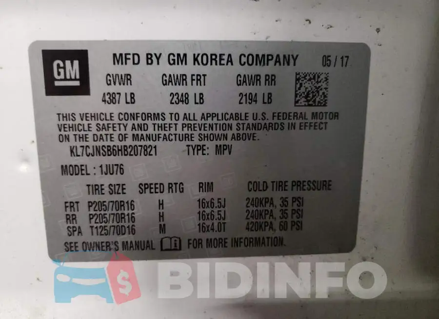 KL7CJNSB6HB207821 Photo# 13