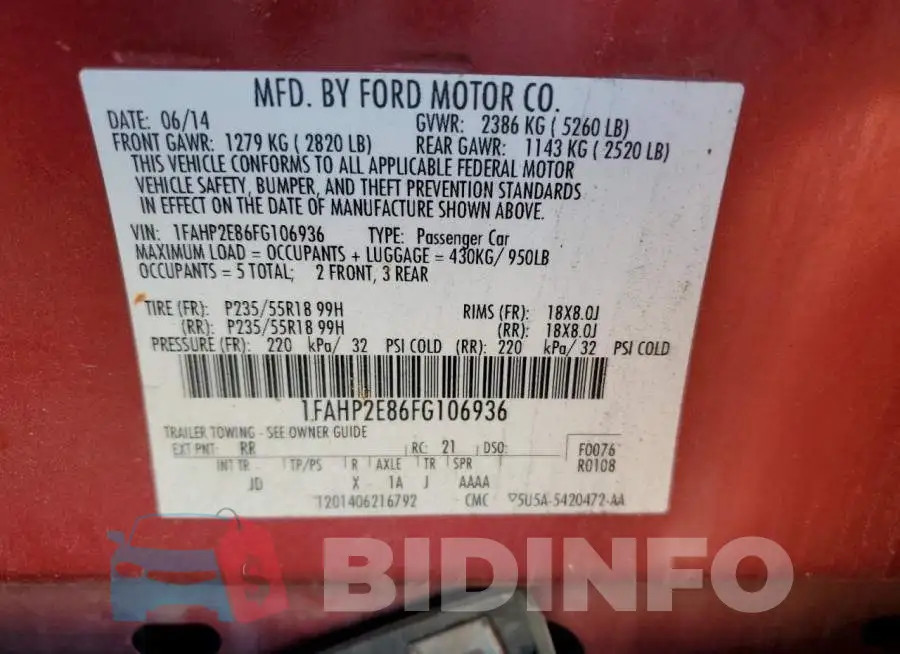 1FAHP2E86FG106936 Photo# 12
