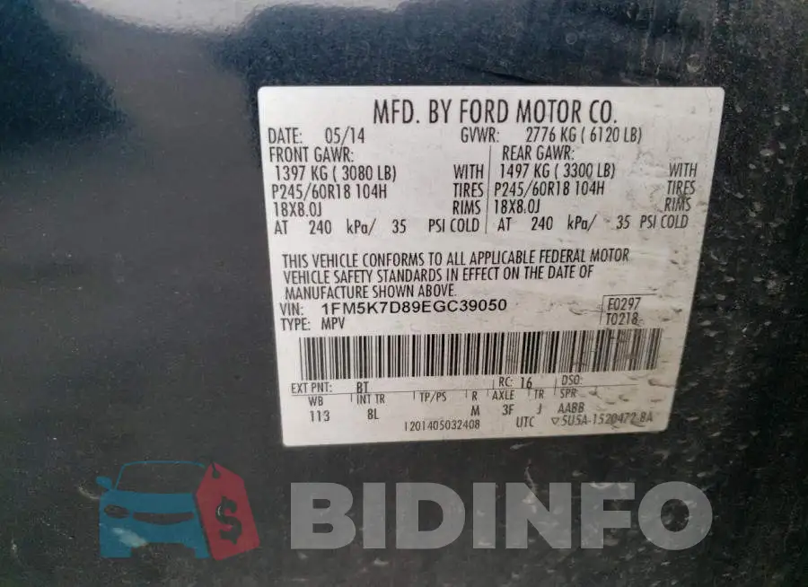 1FM5K7D89EGC39050 Photo# 12
