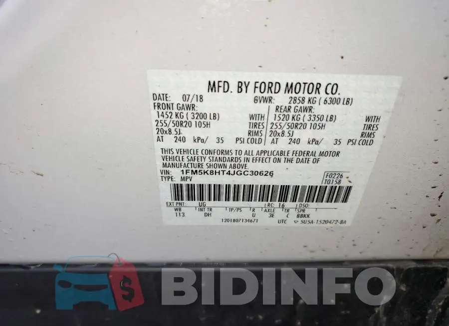 1FM5K8HT4JGC30626 Photo# 14