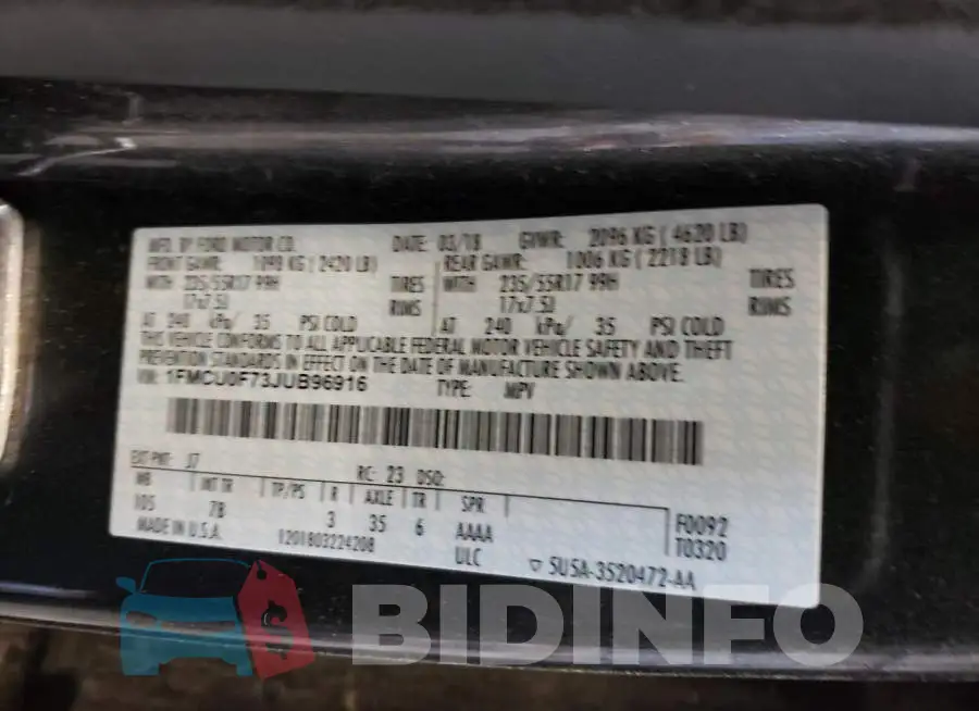 1FMCU0F73JUB96916 Photo# 12