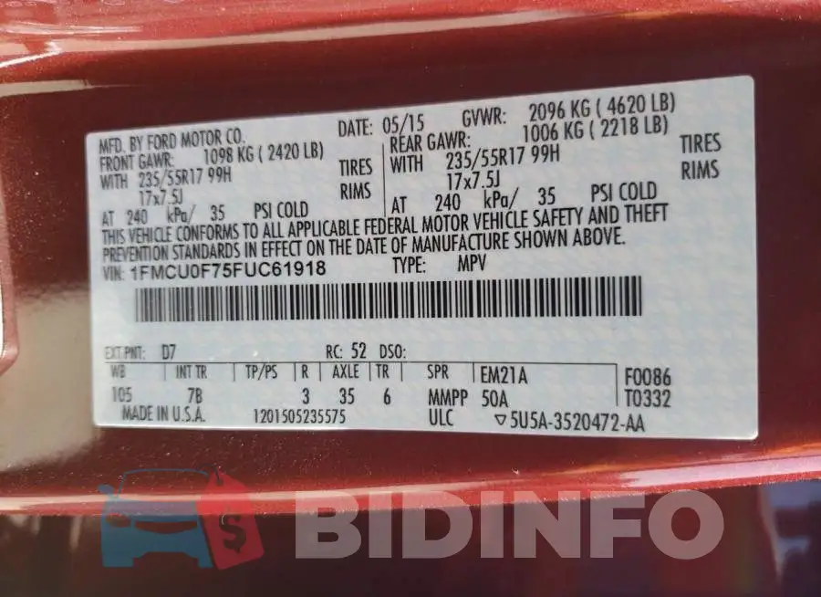 1FMCU0F75FUC61918 Photo# 13