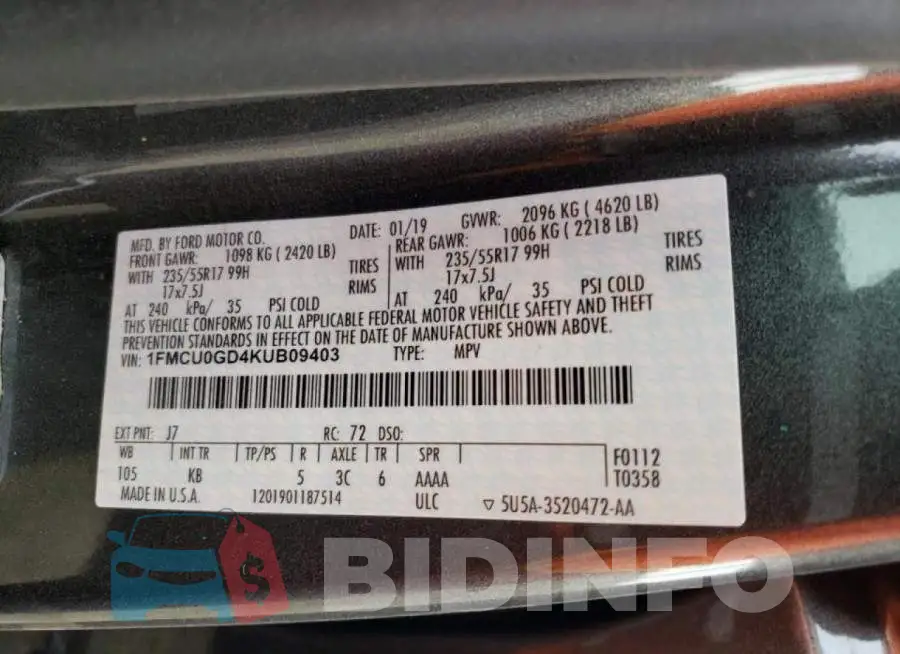 1FMCU0GD4KUB09403 Photo# 13