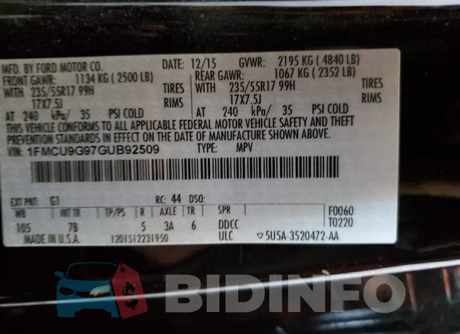 1FMCU9G97GUB92509 Photo# 14
