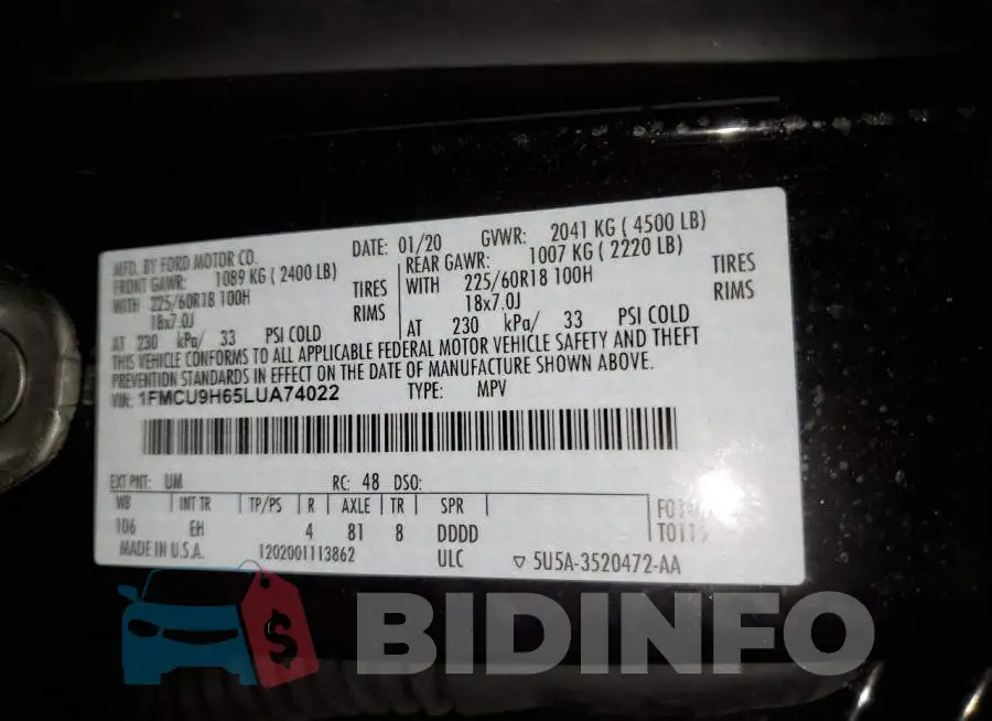 1FMCU9H65LUA74022 Photo# 13