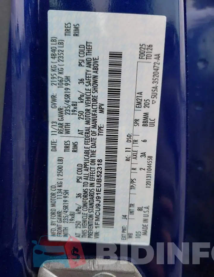 1FMCU9J91EUB52318 Photo# 13