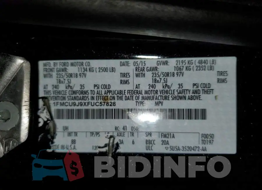 1FMCU9J9XFUC57828 Photo# 13