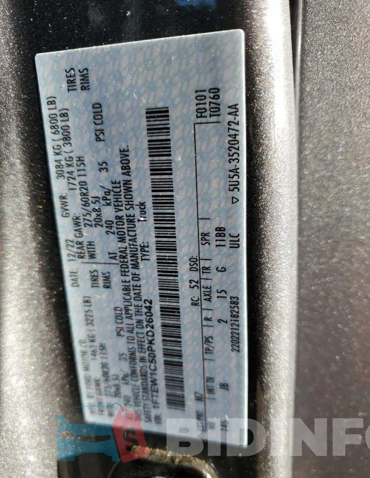 1FTEW1C50PKD26042 Photo# 13