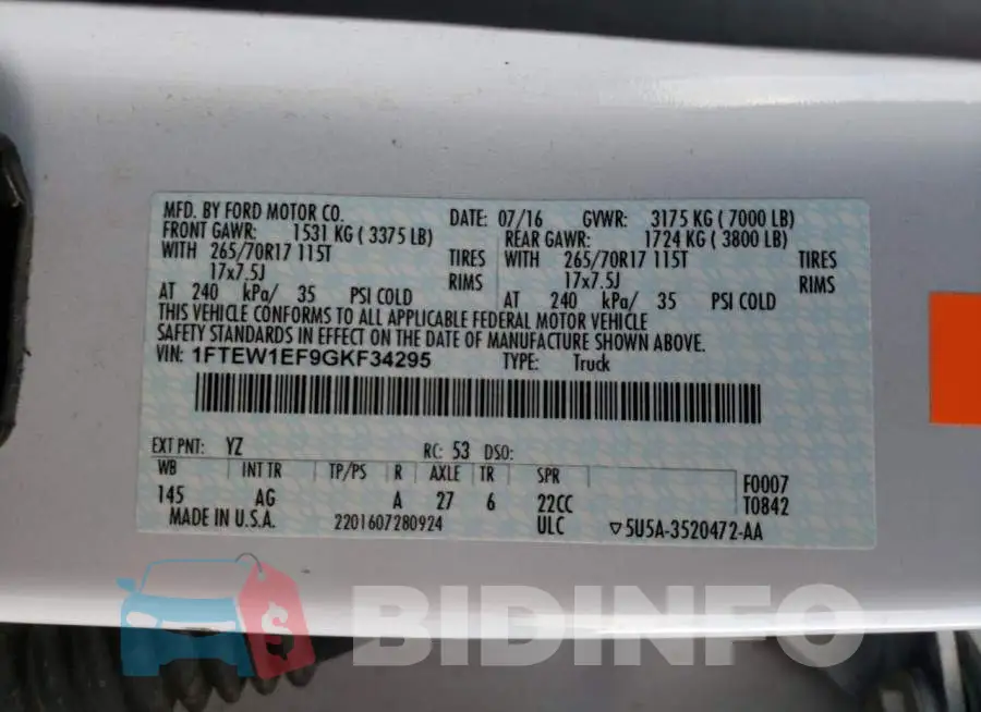 1FTEW1EF9GKF34295 Photo# 12