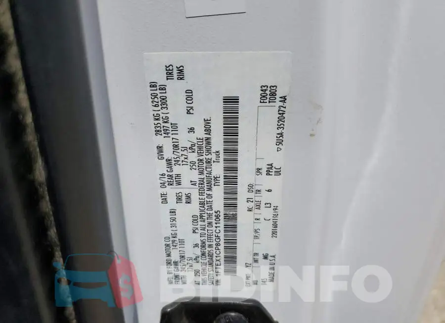 1FTEX1CP8GFC11065 Photo# 12