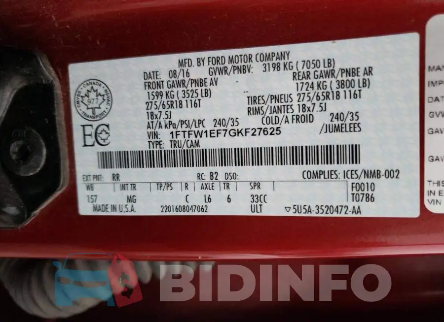 1FTFW1EF7GKF27625 Photo# 12