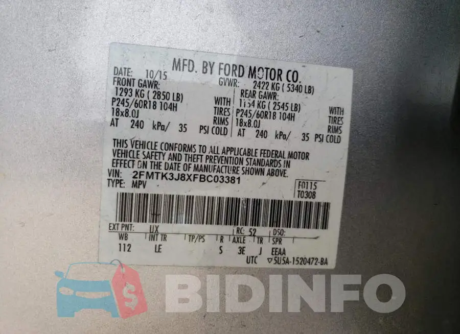 2FMTK3J8XFBC03381 Photo# 13