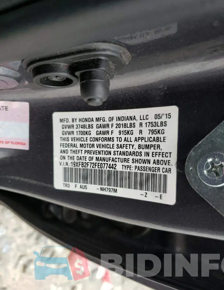 19XFB2F72FE077442 Photo# 13