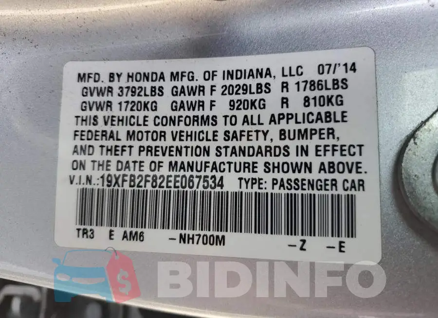 19XFB2F82EE067534 Photo# 12