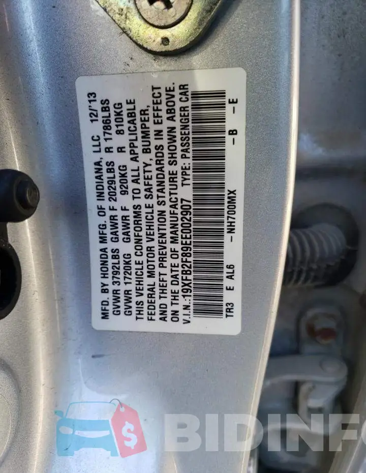 19XFB2F89EE002907 Photo# 12