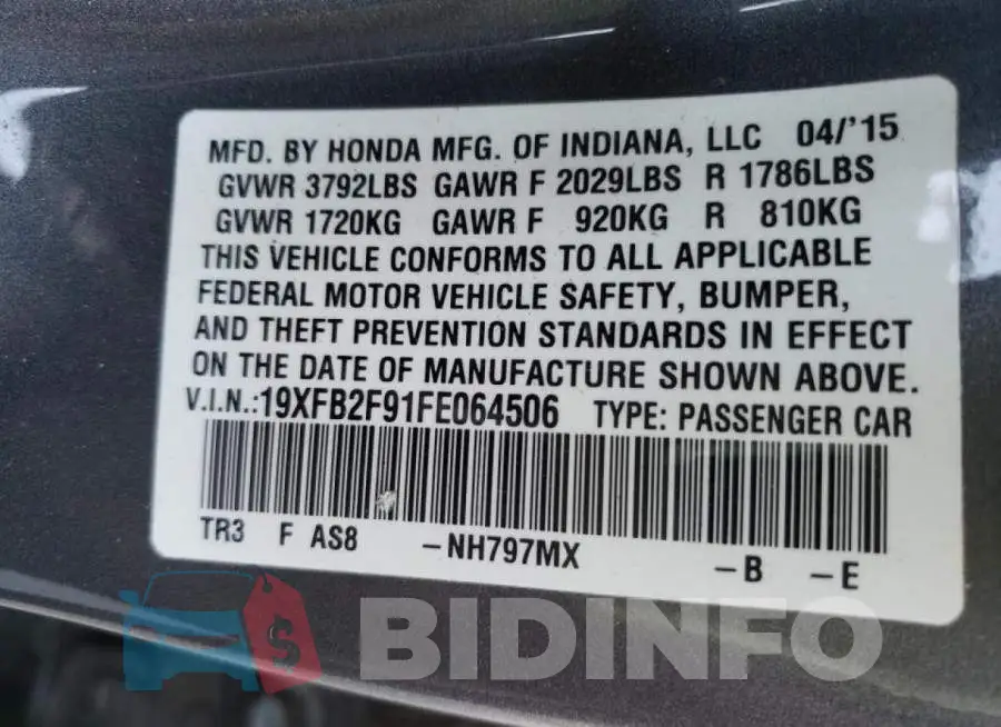 19XFB2F91FE064506 Photo# 10
