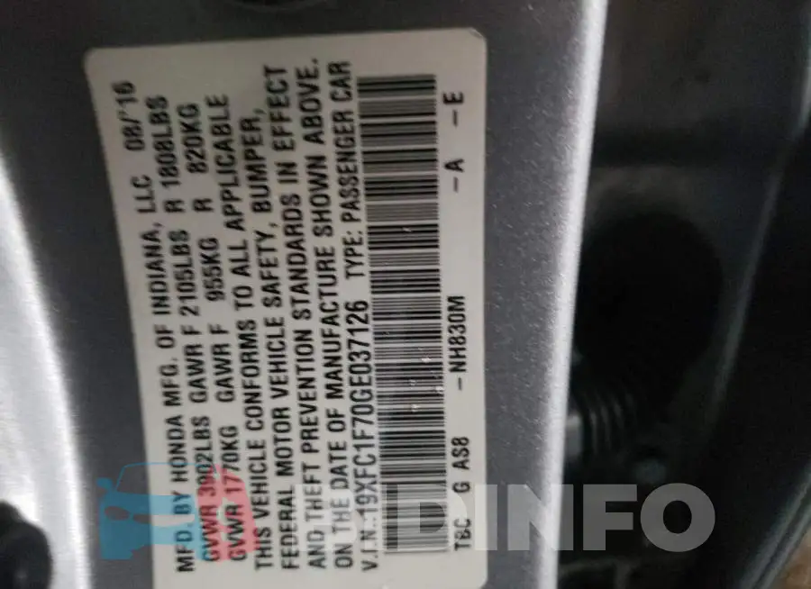 19XFC1F70GE037126 Photo# 12