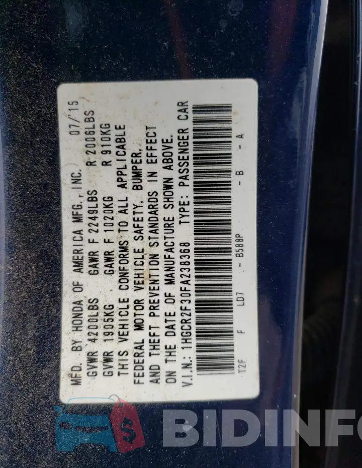 1HGCR2F30FA238368 Photo# 12