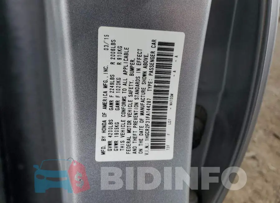 1HGCR2F31FA144287 Photo# 12
