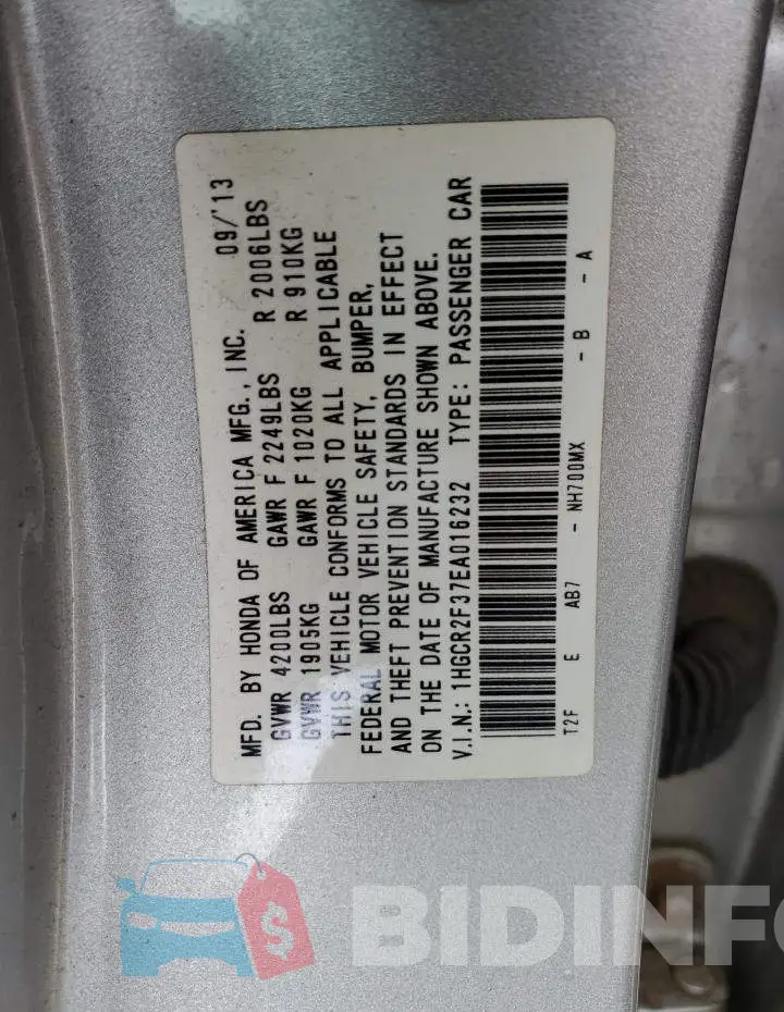 1HGCR2F37EA016232 Photo# 12