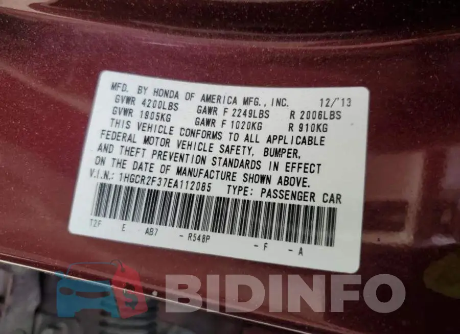 1HGCR2F37EA112085 Photo# 12