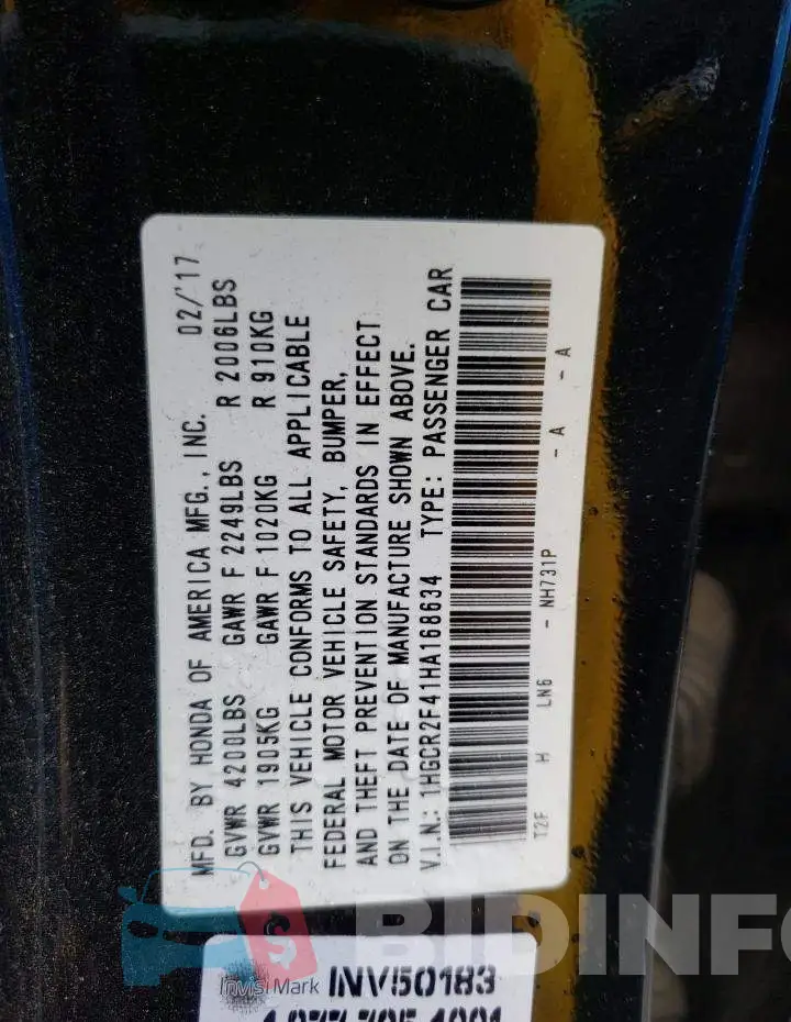 1HGCR2F41HA168634 Photo# 12