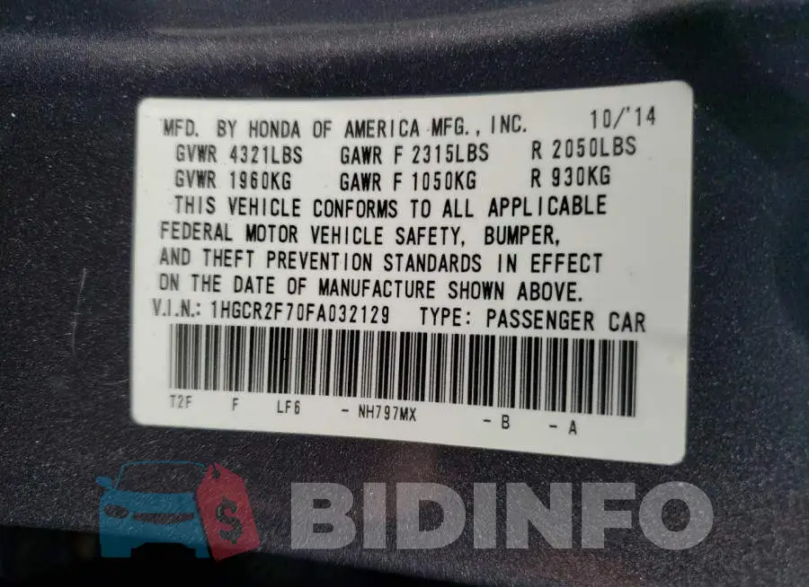 1HGCR2F70FA032129 Photo# 12