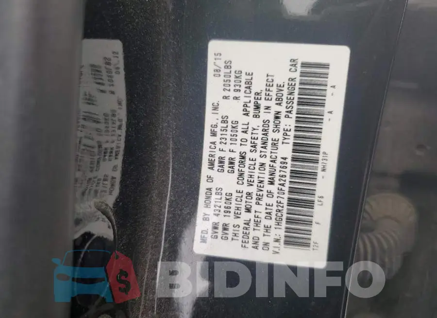 1HGCR2F70FA267694 Photo# 12