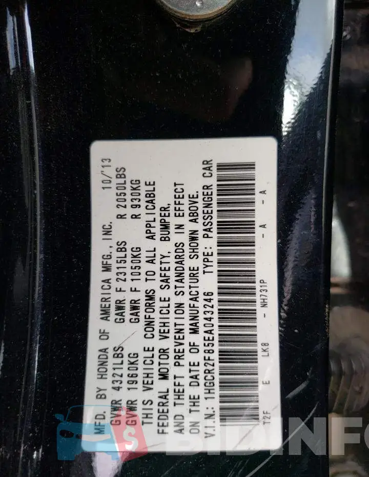 1HGCR2F85EA043246 Photo# 12