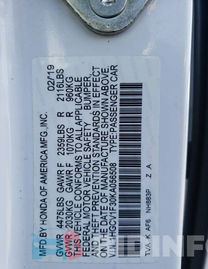 1HGCV1F30KA056508 Photo# 13