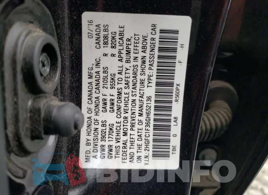 2HGFC1F36GH652136 Photo# 12