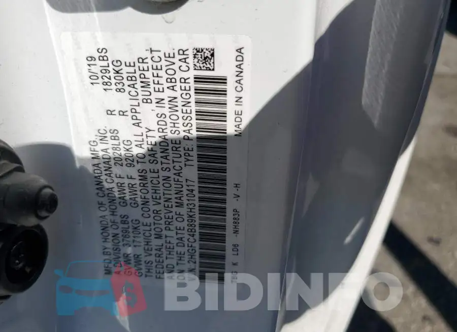 2HGFC4B89KH310417 Photo# 13