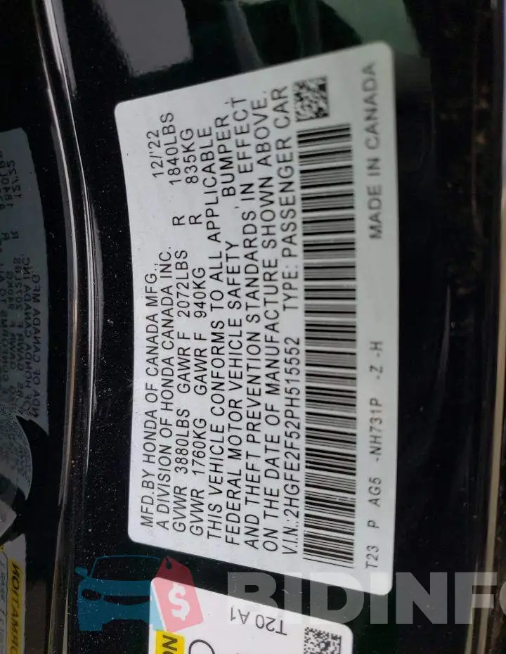 2HGFE2F52PH515552 Photo# 12