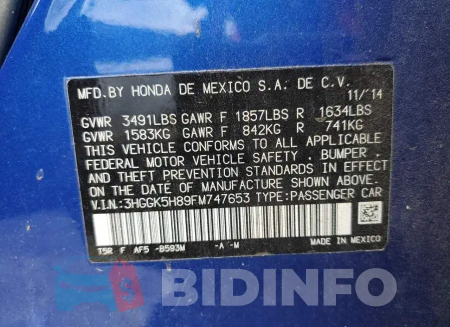 3HGGK5H89FM747653 Photo# 12