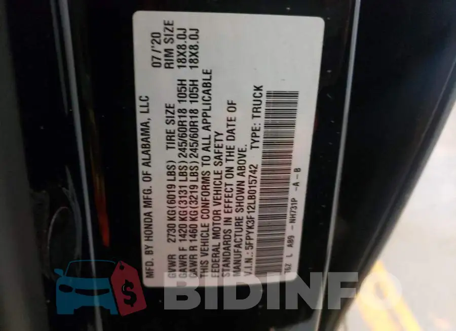 5FPYK3F12LB015742 Photo# 12