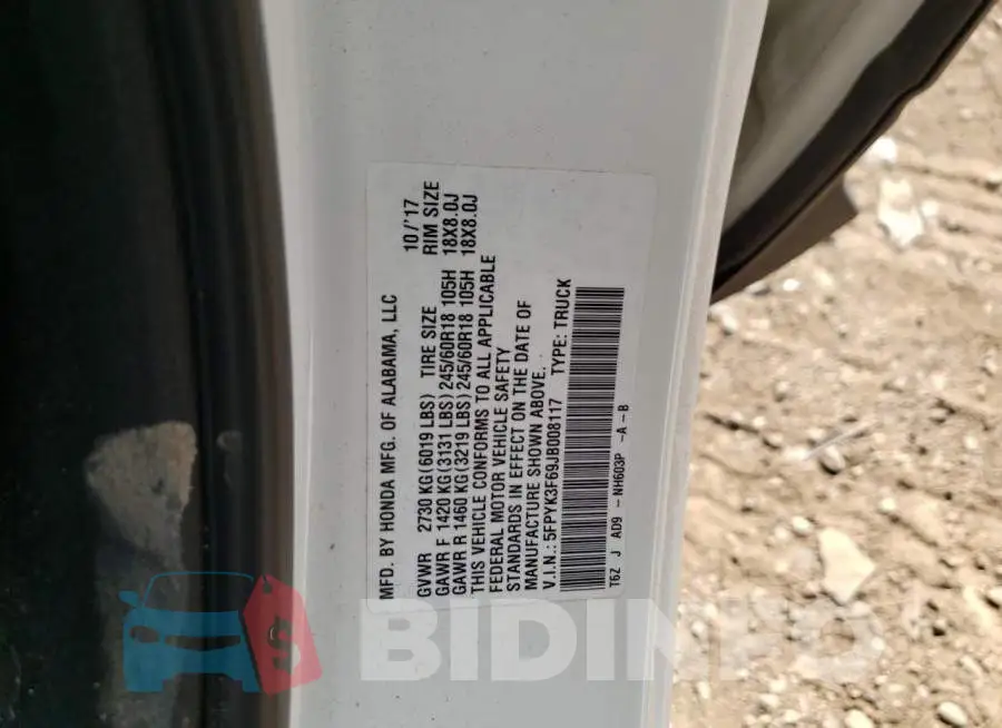 5FPYK3F69JB008117 Photo# 12